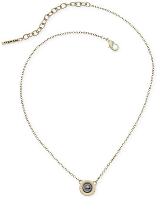 T Tahari Gold-Tone Grey Pearl and Disc Pendant Necklace
