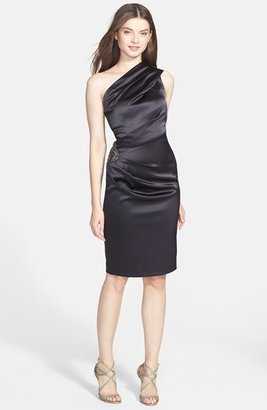 Eliza J Beaded One-Shoulder Satin Dress (Regular & Petite)