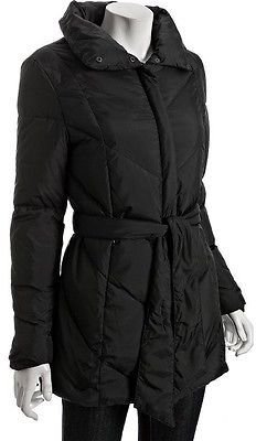 Cole Haan New $395 Tie Front Black Down Puffer Winter Warm Jacket Coat L
