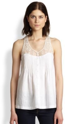 Twelfth St. By Cynthia Vincent by Cynthia Vincent Cotton & Silk Embroidered Mesh-Yoke Tank