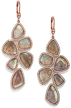 Labradorite, Diamond & 14K Rose Gold Drop Earrings