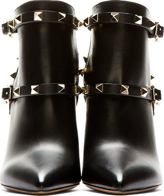 Valentino Black Rockstud Leather Stiletto Ankle Boot