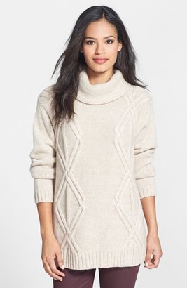 Lafayette 148 New York Diamond Cable Knit Cowl Neck Sweater