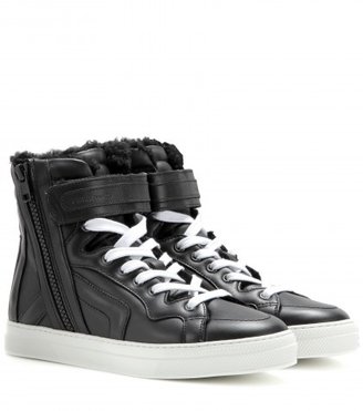 Pierre Hardy Shearling-lined Leather High-top Sneakers