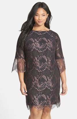 Adrianna Papell Scalloped Lace Shift Dress (Plus Size)