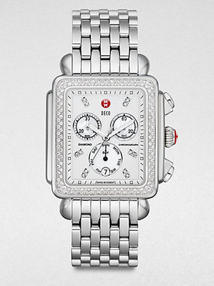 Michele Deco Diamond, Mother-Of-Pearl & Stainless Steel Chronograph Bracelet Watch
