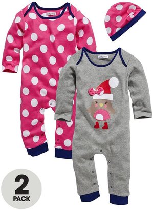 Ladybird Baby Girls Christmas Robin Rompers and Hat