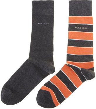 HUGO BOSS Men's 2 pack stripe and plain sock
