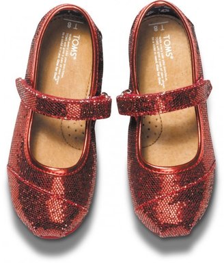 Toms Red Glitter Tiny Mary Janes
