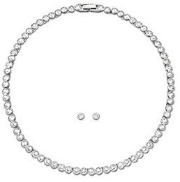 Swarovski Silvertone & Clear Crystal Tennis Necklace & Earrings Set *