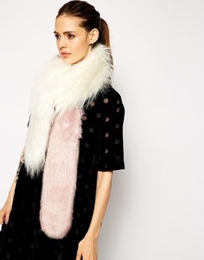 ASOS Faux Fur Color Block Long Collar - Pink/white