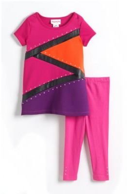 Flapdoodles Girls 2-6x Two-Piece Colorblocked Dress & Leggings Set