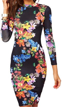 Romwe Backless Floral Print Dress