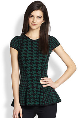 Torn By Ronny Kobo Vivienne Paneled Houndstooth Knit Peplum Top