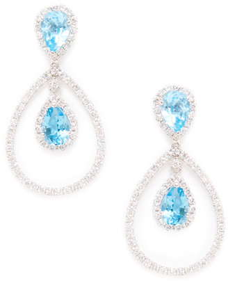 Bubbles Blue Topaz & Pave Diamond Drop Earrings