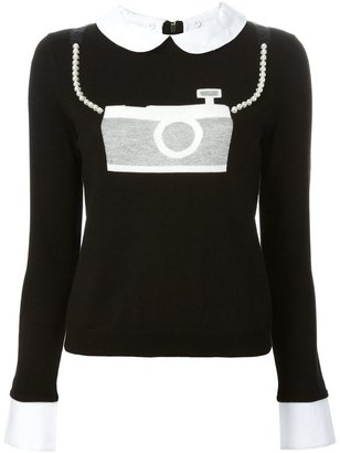 Alice + Olivia camera jacquard peter pan collar sweater