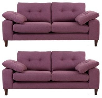 Debenhams Set of 2 small purple 'Turner' sofas with dark wood feet