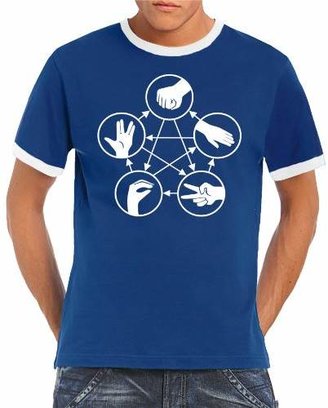 Touchlines Big Bang Theory Men's Ringer Contrast T-Shirt Stone Scissors Paper Lizard Spock white/black Size:L