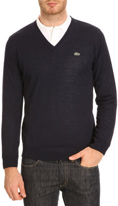 Lacoste AH6586 Blue V-Neck Sweater Crocodile on Chest