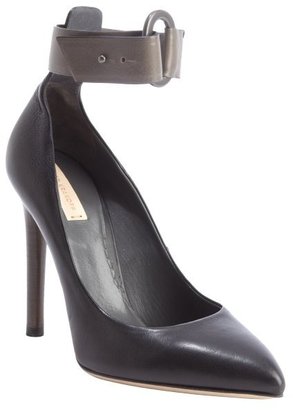 Reed Krakoff black and cold grey leather anklestrap pumps