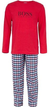 BOSS Giftboxed Pyjama Set with Red Tee and Checked Trouser