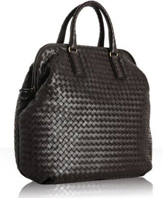 Bottega Veneta black basketwoven leather top handle bag