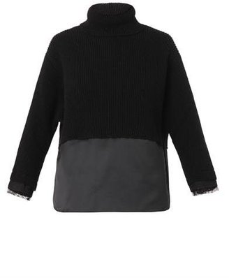 No.21 Satin, lace and ribbed-knit sweater