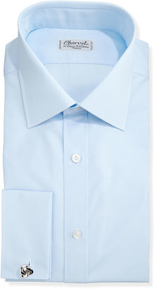 Charvet Solid Poplin French-Cuff Shirt, Light Blue