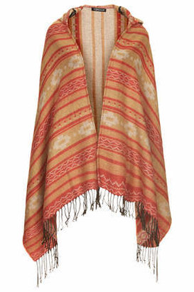 Topshop Womens Festival Aztec Hooded Scarf - Rust