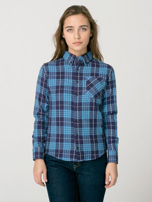 American Apparel Unisex Plaid Flannel Long Sleeve Button-Up with Pocket
