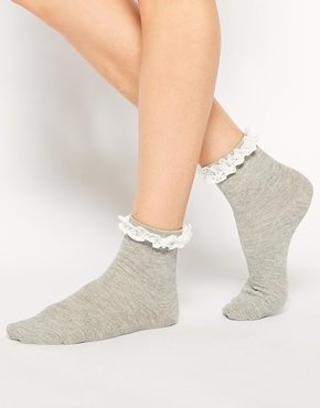 ASOS Lace Trim Ankle Socks - Gray