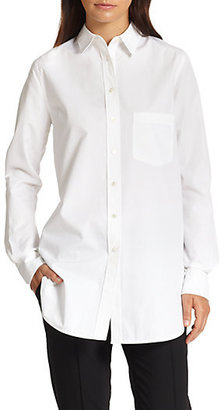 Vince Button-Front Poplin Tunic