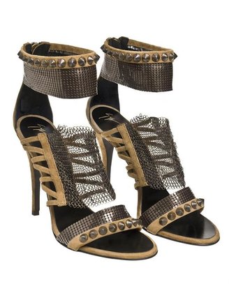 Balmain Suede Sandal with Chainmail Detail