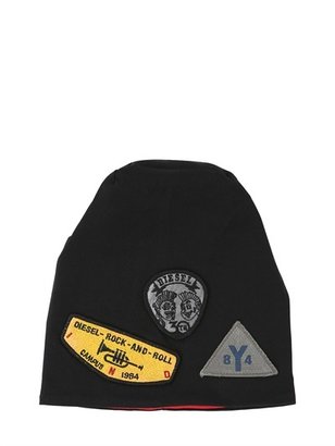 Diesel Kids - Cotton Jersey Beanie Hat With Patches
