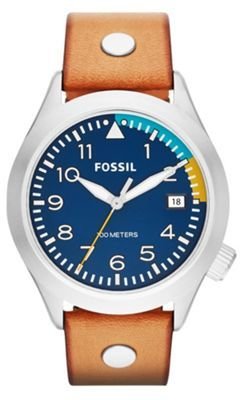 Fossil Aeroflite three-hand date tan leather watch