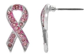 Emitations Breast Cancer Awareness Jewelry: Diane's Ribbon Stud Earrings, Silver Tone