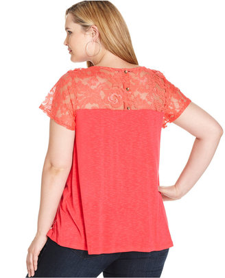 ING Plus Size Short-Sleeve Lace Top