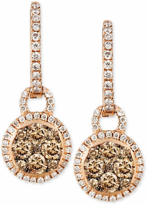 LeVian Chocolate and White Diamond Circle Drop Earrings (1 ct. t.w.) in 14k Rose Gold