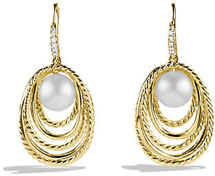 David Yurman Pearl Crossover Drop Earrings with Diamonds in Gold
