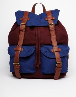 ASOS Backpack with Contrast Straps in Colour Block - Red