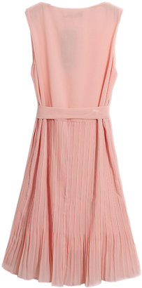Choies Pastel Pink Pleated Chiffon Dress with Bow Belt