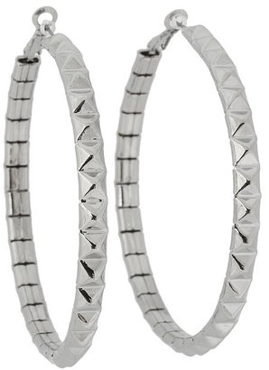 GUESS Pyramid Studded Large Hoop Earrings (Silver) - Jewelry