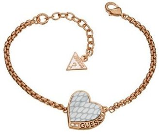 GUESS Rose gold plated bracelet with a white leather heart