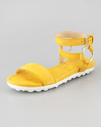 Stuart Weitzman Ringo Ankle-Strap Flat Sandal, Sunny