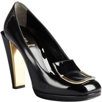 Fendi black patent leather buckle detail stacked heels