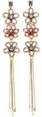 Betsey Johnson Spring Bloom 3 Flower Chain Earrings (Pink/Purple/Antique Gold) - Jewelry