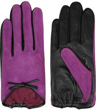 Agnelle Bow-embellished suede and leather gloves