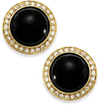 Carolee Gold-Tone Black Button Earrings