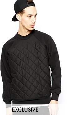 Reclaimed Vintage Sweatshirt with Quilted Front - Black