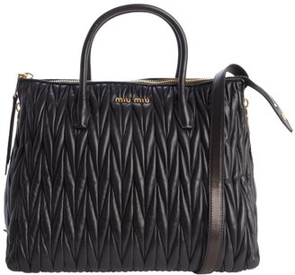 Miu Miu black quilted leather 'Bauletto' zip detail convertible tote